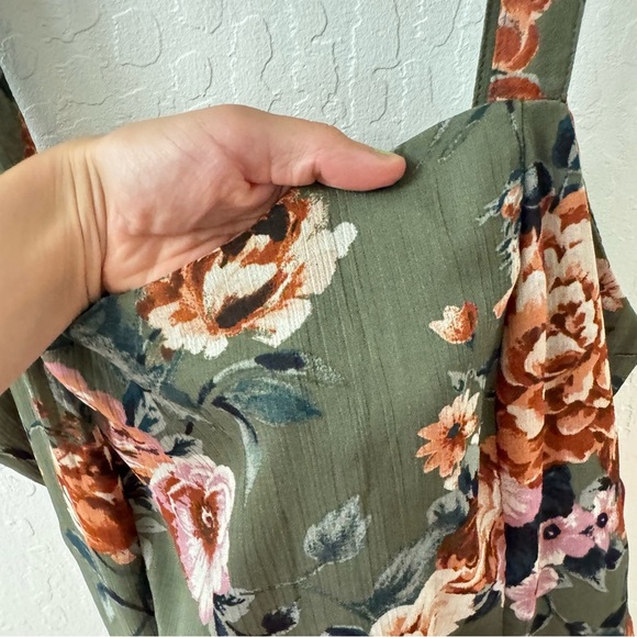 Xhilaration Olive Green Floral Square Neck Picnic Dress Smocked Large - Picture 4 of 7